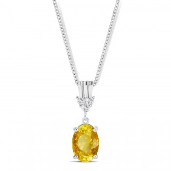 Oval Shape Yellow Sapphire & Diamond Pendant Necklace 14k White Gold (1.05ct)