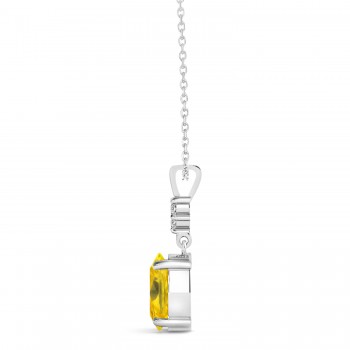 Oval Shape Yellow Sapphire & Diamond Pendant Necklace 14k White Gold (1.05ct)