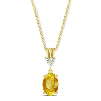 Oval Shape Yellow Sapphire & Diamond Pendant Necklace 14k Yellow Gold (1.05ct)