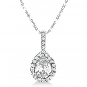 Pear Shape Diamond Halo Pendant Necklace 14k White Gold (1.25ct)