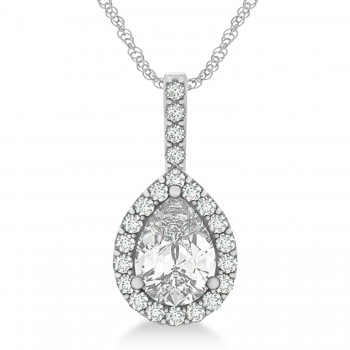 Pear Shape Diamond Halo Pendant Necklace 14k White Gold (2.20ct)