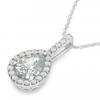 Pear Shape Diamond Halo Pendant Necklace 14k White Gold (2.20ct)