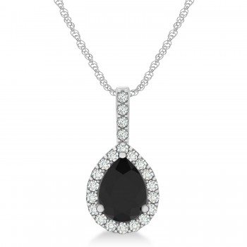 Pear Shape Black & White Diamond Halo Pendant 14k White Gold 1.25ct