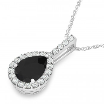 Pear Shape Black & White Diamond Halo Pendant 14k White Gold 1.25ct