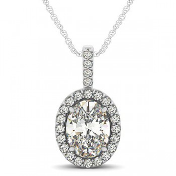 Diamond Halo Oval Pendant Necklace 14k White Gold (2.76ct)