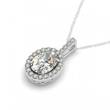 Diamond Halo Oval Pendant Necklace 14k White Gold (2.76ct)