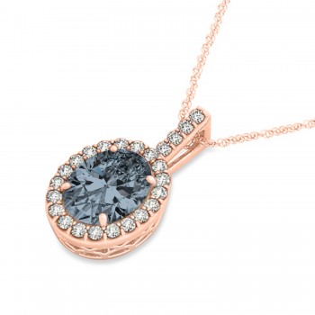 Gray Spinel & Diamond Halo Oval Pendant Necklace 14k Rose Gold (2.62ct)