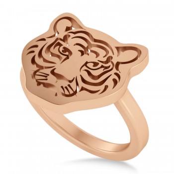 Tiger's Face Shaped Ladies Ring 14k Rose Gold