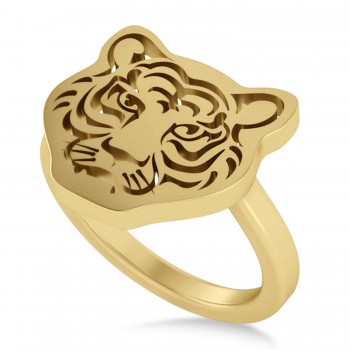 Tiger's Face Shaped Ladies Ring 14k Yellow Gold