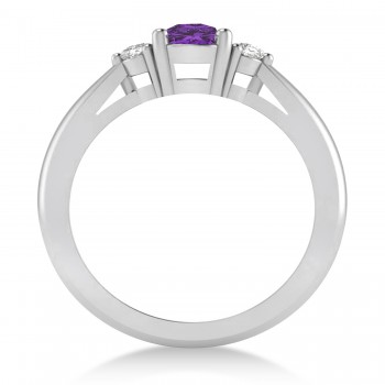 Cushion Amethyst & Diamond Three-Stone Engagement Ring 14k White Gold (1.14ct)