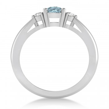 Cushion Aquamarine & Diamond Three-Stone Engagement Ring 14k White Gold (1.14ct)