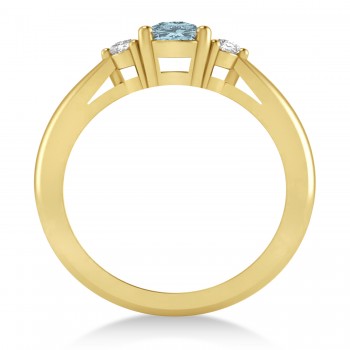 Cushion Aquamarine & Diamond Three-Stone Engagement Ring 14k Yellow Gold (1.14ct)