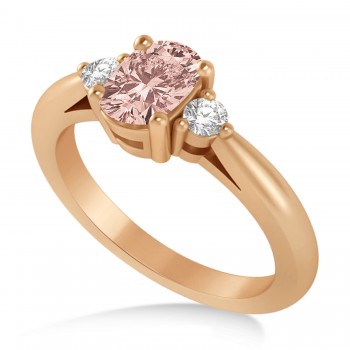 Cushion Morganite & Diamond Three-Stone Engagement Ring 14k Rose Gold (1.14ct)