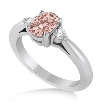 Cushion Morganite & Diamond Three-Stone Engagement Ring 14k White Gold (1.14ct)