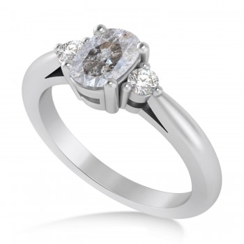 Cushion Salt & Pepper & White Diamond Three-Stone Engagement Ring 14k White Gold (1.14ct)