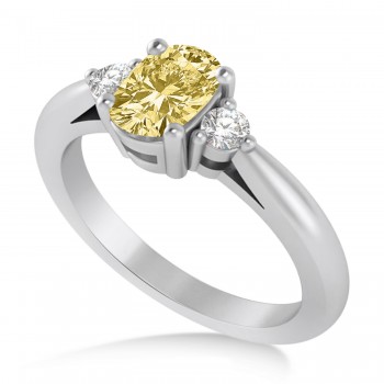 Cushion Yellow & White Diamond Three-Stone Engagement Ring 14k White Gold (1.14ct)
