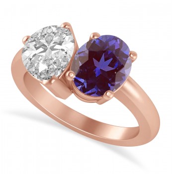 Oval/Pear Diamond & Lab Alexandrite Toi et Moi Ring 14k Rose Gold (4.50ct)