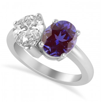 Oval/Pear Diamond & Lab Alexandrite Toi et Moi Ring 14k White Gold (4.50ct)