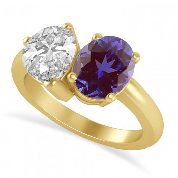 Oval/Pear Diamond & Lab Alexandrite Toi et Moi Ring 14k Yellow Gold (4.50ct)