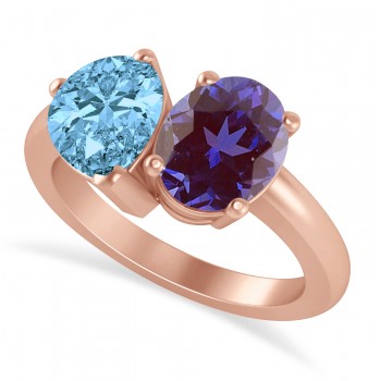 Oval/Pear Lab Alexandrite & Blue Topaz Toi et Moi Ring 14k Rose Gold (4.50ct)