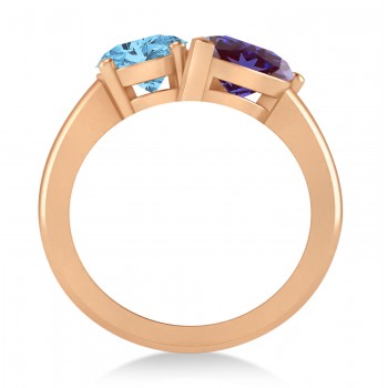 Oval/Pear Lab Alexandrite & Blue Topaz Toi et Moi Ring 14k Rose Gold (4.50ct)