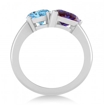 Oval/Pear Lab Alexandrite & Blue Topaz Toi et Moi Ring 14k White Gold (4.50ct)