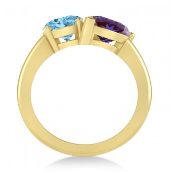 Oval/Pear Lab Alexandrite & Blue Topaz Toi et Moi Ring 18k Yellow Gold (4.50ct)
