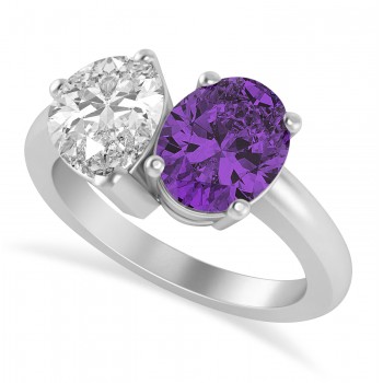 Oval/Pear Diamond & Amethyst Toi et Moi Ring Platinum (4.50ct)