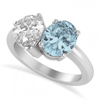 Oval/Pear Diamond & Aquamarine Toi et Moi Ring Platinum (4.50ct)