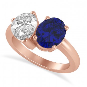 Oval/Pear Diamond & Blue Sapphire Toi et Moi Ring 14k Rose Gold (4.50ct)