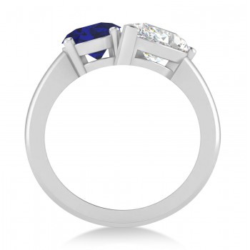 Oval/Pear Diamond & Blue Sapphire Toi et Moi Ring 14k White Gold (4.50ct)