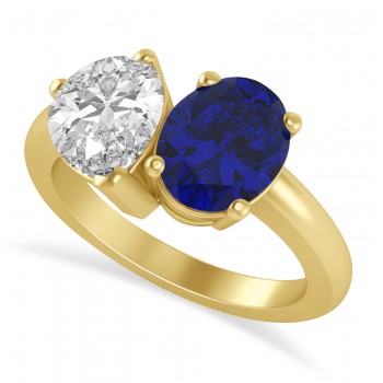Oval/Pear Diamond & Blue Sapphire Toi et Moi Ring 14k Yellow Gold (4.50ct)