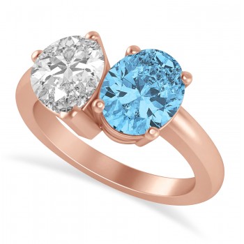 Oval/Pear Diamond & Blue Topaz Toi et Moi Ring 14k Rose Gold (4.50ct)