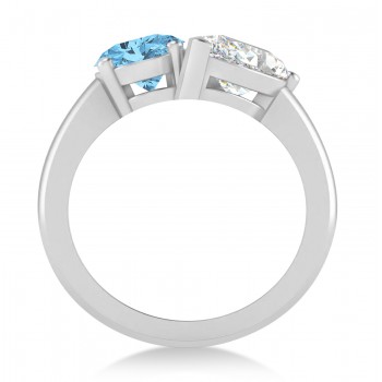 Oval/Pear Diamond & Blue Topaz Toi et Moi Ring 14k White Gold (4.50ct)