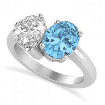 Oval/Pear Diamond & Blue Topaz Toi et Moi Ring 18k White Gold (4.50ct)