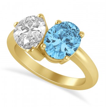 Oval/Pear Diamond & Blue Topaz Toi et Moi Ring 18k Yellow Gold (4.50ct)