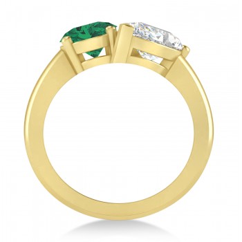 Oval/Pear Diamond & Emerald Toi et Moi Ring 14k Yellow Gold (4.50ct)