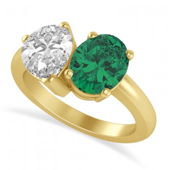 Oval/Pear Diamond & Emerald Toi et Moi Ring 18k Yellow Gold (4.50ct)