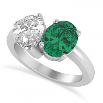 Oval/Pear Diamond & Emerald Toi et Moi Ring Platinum (4.50ct)