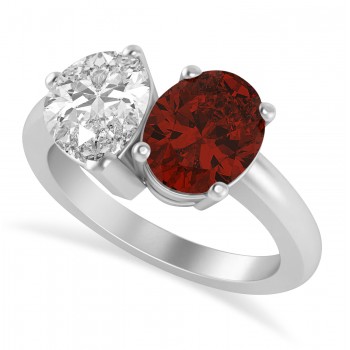 Oval/Pear Diamond & Garnet Toi et Moi Ring Platinum (4.50ct)