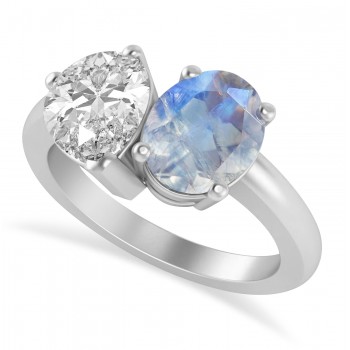 Oval/Pear Diamond & Moonstone Toi et Moi Ring 14k White Gold (4.50ct)