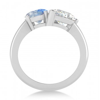 Oval/Pear Diamond & Moonstone Toi et Moi Ring 14k White Gold (4.50ct)