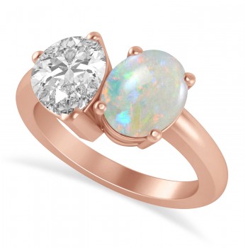 Oval/Pear Diamond & Opal Toi et Moi Ring 14k Rose Gold (4.50ct)