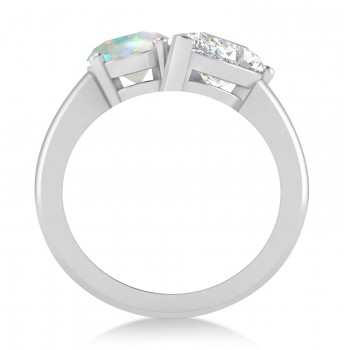 Oval/Pear Diamond & Opal Toi et Moi Ring 18k White Gold (4.50ct)