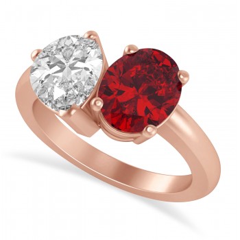 Oval/Pear Diamond & Ruby Toi et Moi Ring 14k Rose Gold (4.50ct)