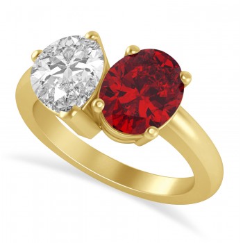 Oval/Pear Diamond & Ruby Toi et Moi Ring 14k Yellow Gold (4.50ct)