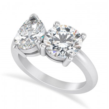 Round/Pear Diamond Toi et Moi Ring 14k White Gold (4.00ct)