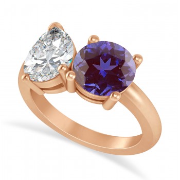 Round/Pear Diamond & Lab Alexandrite Toi et Moi Ring 14k Rose Gold (4.00ct)