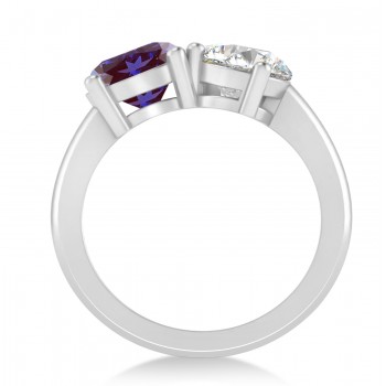 Round/Pear Diamond & Lab Alexandrite Toi et Moi Ring 14k White Gold (4.00ct)