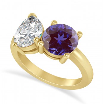 Round/Pear Diamond & Lab Alexandrite Toi et Moi Ring 14k Yellow Gold (4.00ct)